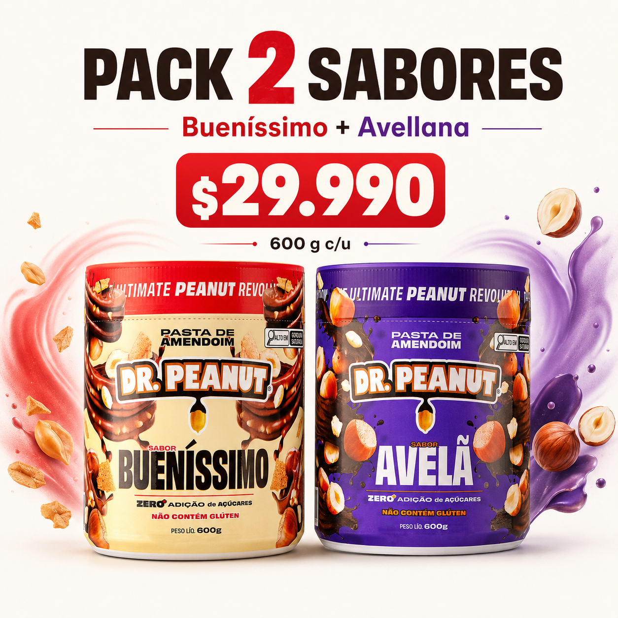 Pack Dúo Dr. Peanut 600 g | Buenissimo + Avellana