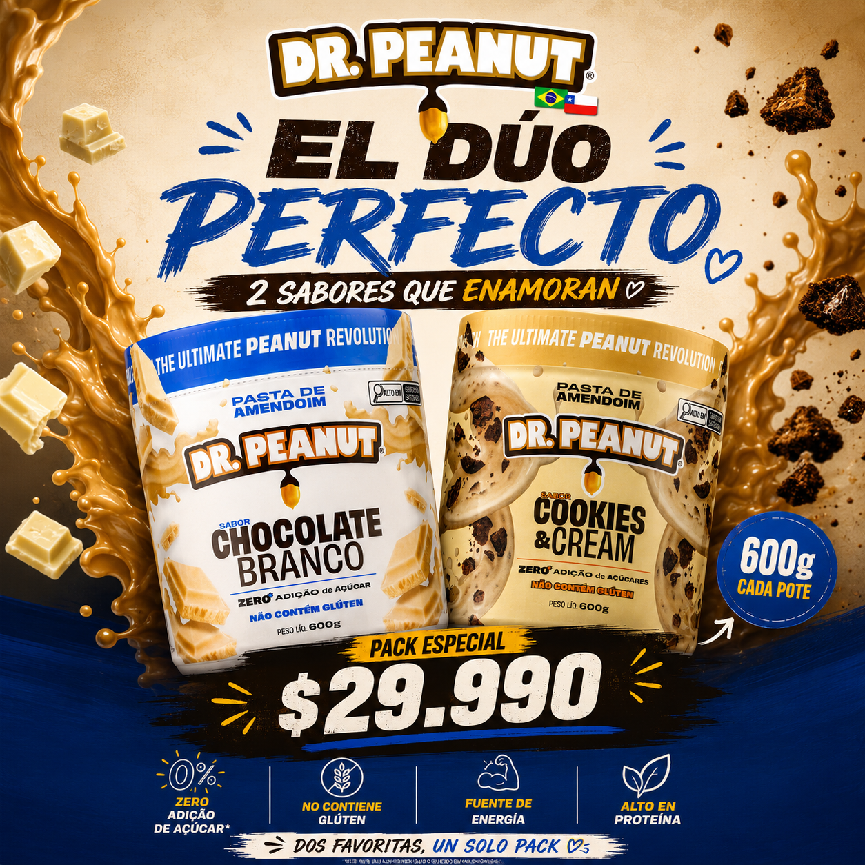 Pack Dr. Peanut Chocolate Blanco + Cookies & Cream