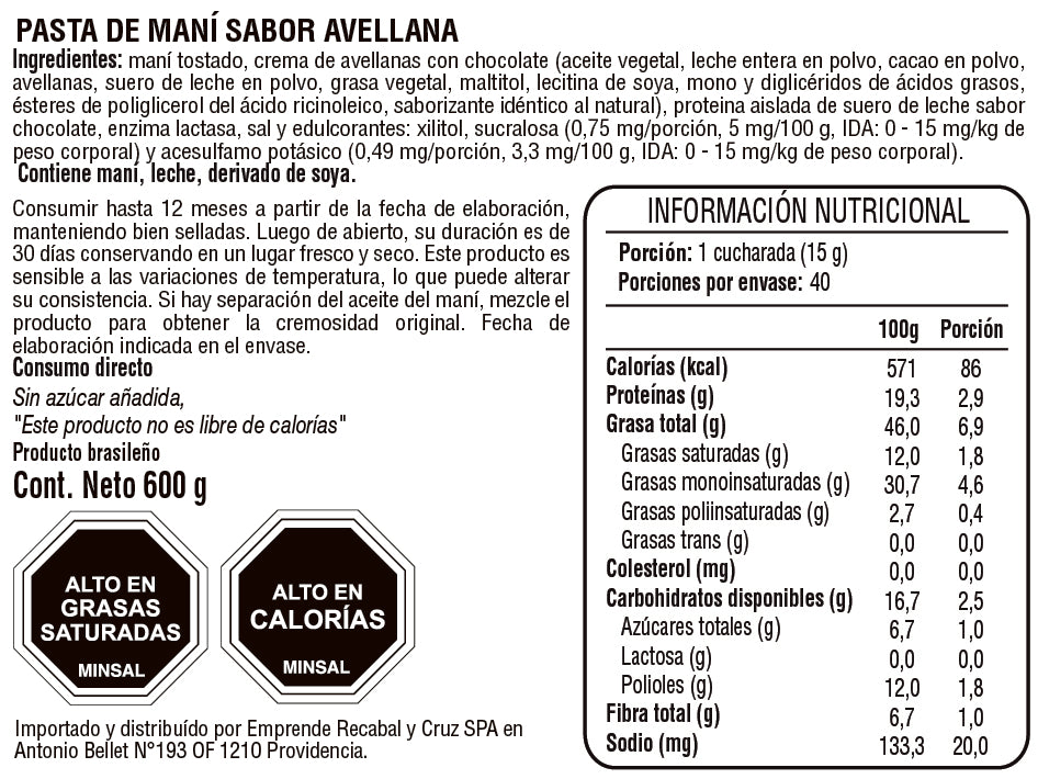 Mantequilla de maní con proteína sabor Avellana Dr.Peanut 600g.