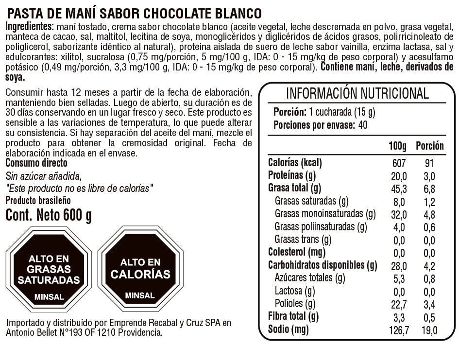 Dr. Peanut Mantequilla de Maní con Proteína Sabor Chocolate Blanco 600 g