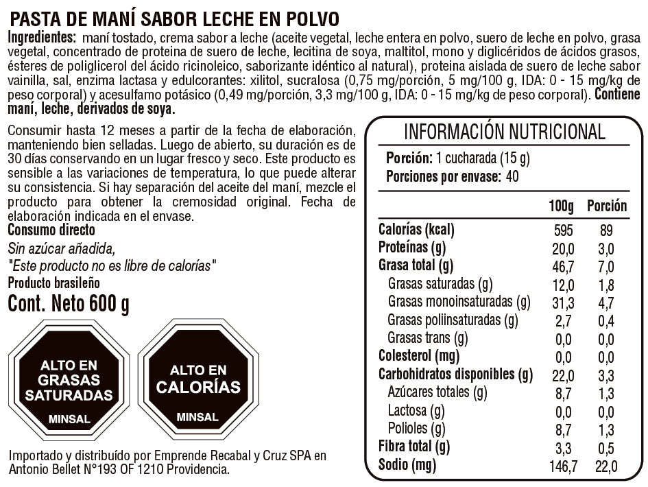 Dr. Peanut Mantequilla de Maní con Proteína Sabor Leche 600 g