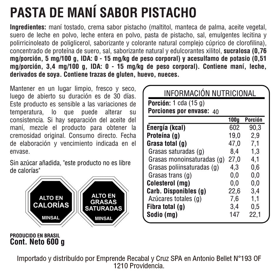Dr. Peanut Mantequilla de Maní con Proteína Sabor Pistacho 600 g