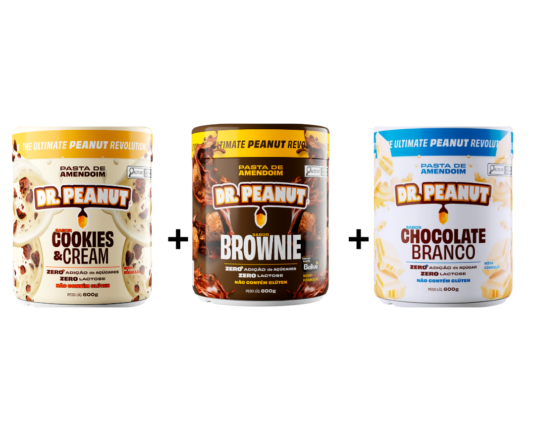 Super Pack Mantequilla de maní Dr.Peanut Chocolate Blanco+ Dr. Peanut Brownie+ Dr. Peanut Cookies and cream (600grs)