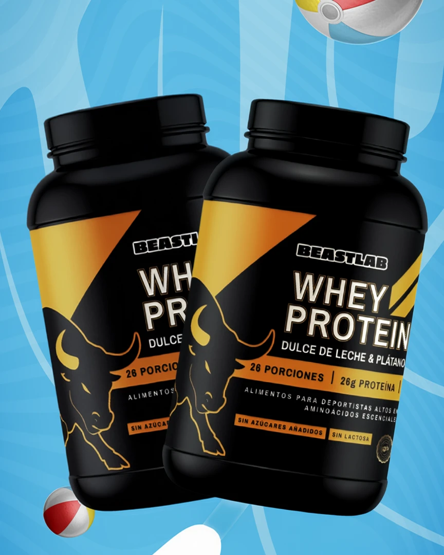 Pack 2x Whey Protein Beastlab 936 grs (Dulce de leche plátano y Crema de Avellanas).