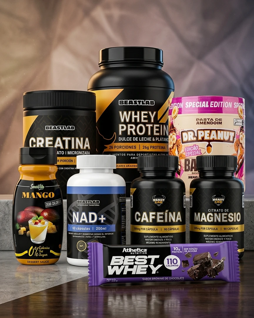Pack BeastLab Full - Creatina + Whey Protein + Vitamina a elección + Dr. Peanut a elección + Regalos: Salsa Servivita y Barrita Atlhetica Nutrition