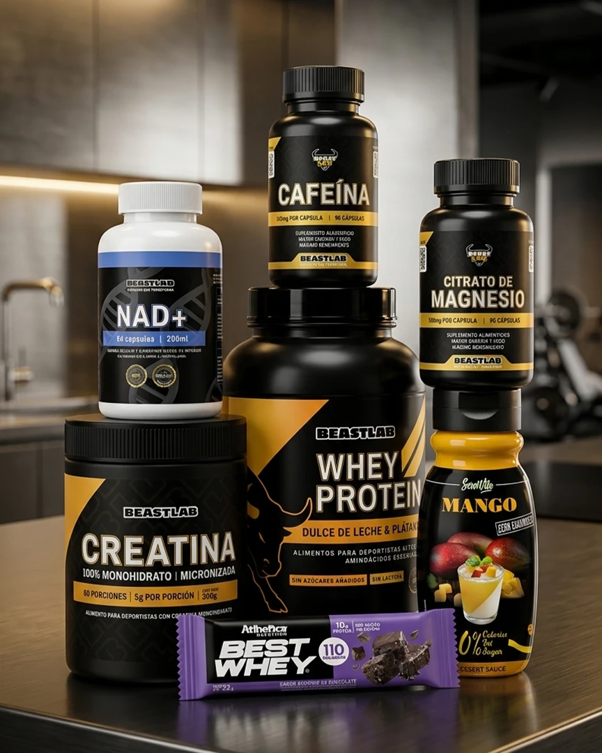 Pack BeastLab PERFORMANCE - Creatina + Whey Protein + Vitamina a elección + Regalos: Salsa Servivita + Barra de proteína Atlhetica Nutrition